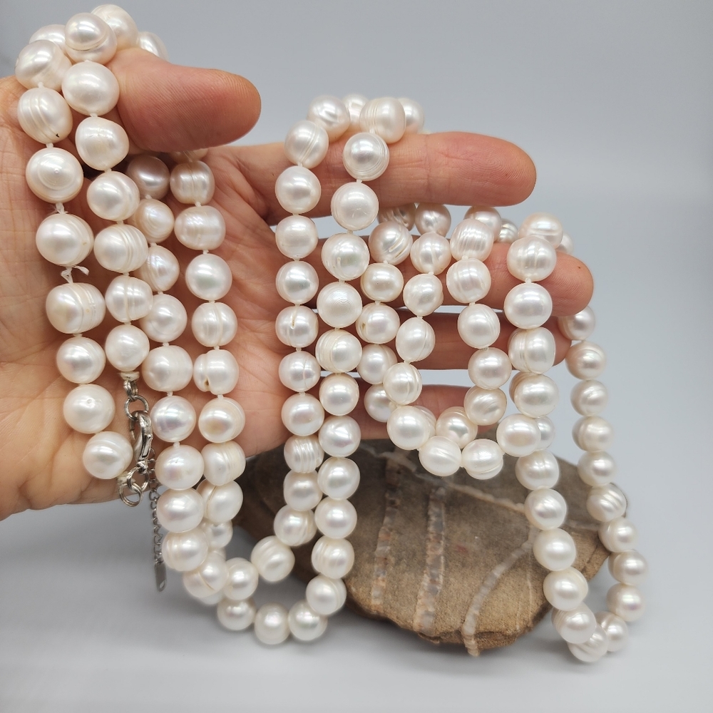 Natural Freshwater Pearls Long Necklace Large Genuine Pearl Neiman Marcus - Picture 4 of 14